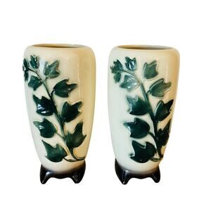 Set of 2 Vintage 1950's Royal Copley Ivy Leaf Footed Vases 8.25" Tall